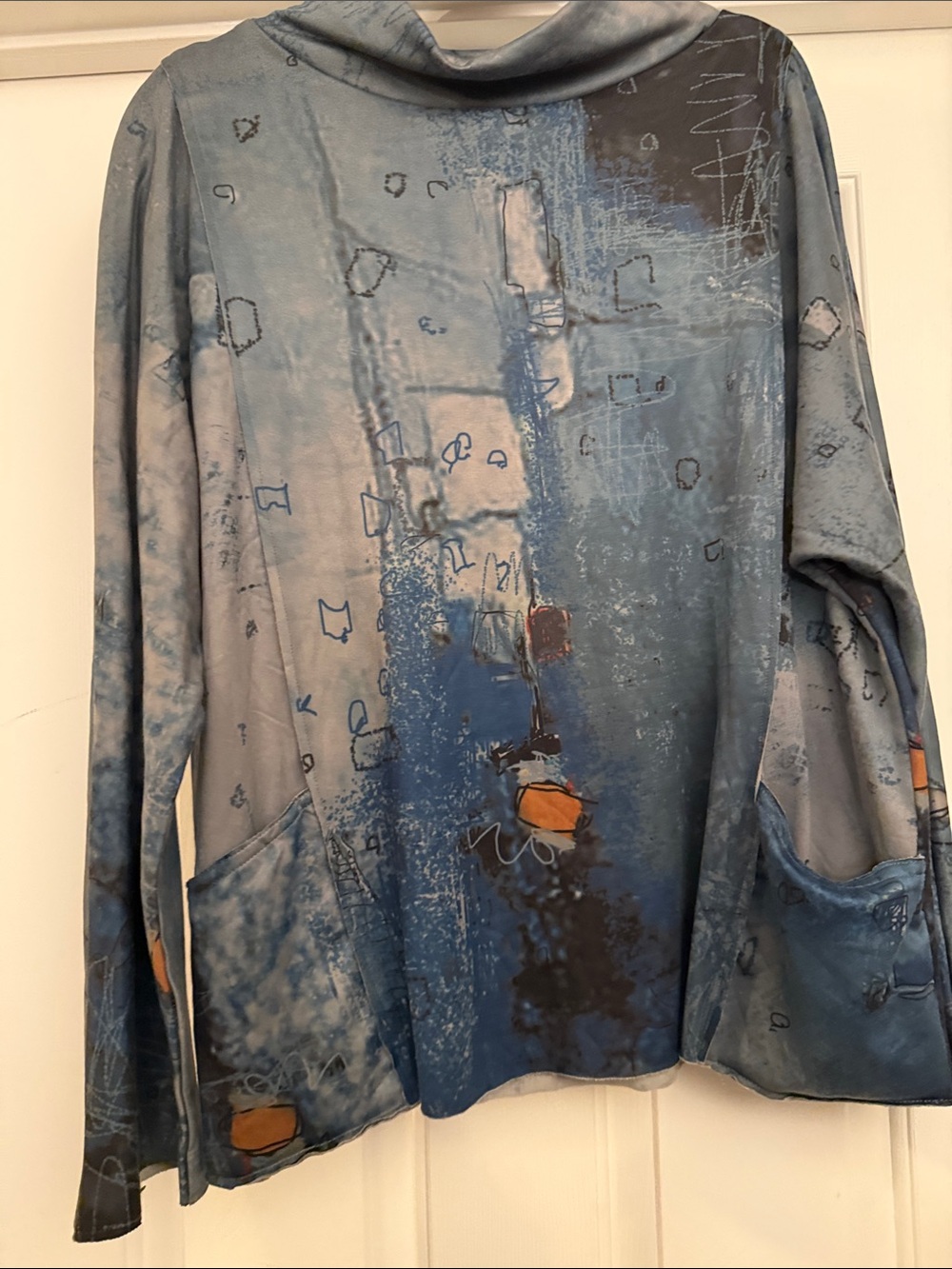 Blue Abstract-Print Women’s Long-Sleeve Shirt